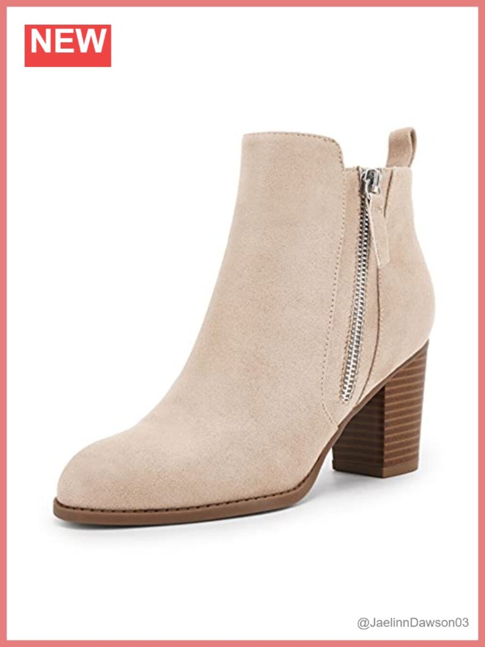 Faux Leather Suede Ankle Boots Chunky Block Heel Pointed Toe Zip Women
